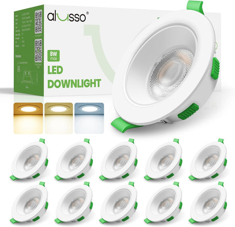 3CCT LED Downlights Ceiling Dimmable 7W IP65 Cutout 67-75MM 6 Pack | Slim Recessed Ceiling Lights, 3000K 4000K 6500K Selectable Bathroom Kitchen Spotlights, round White