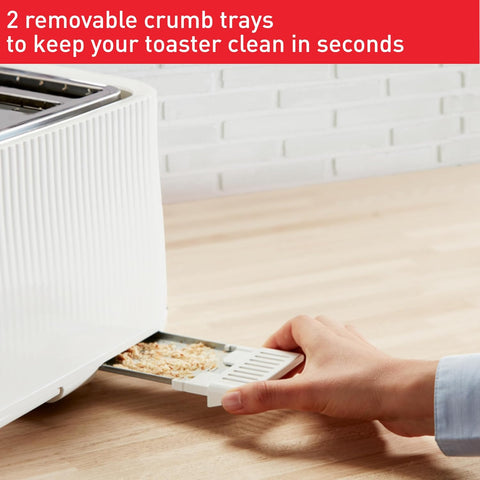 White 4-Slot Toaster 1700W | Extra Wide Slots, 7 Browning Levels, High-Lift Lever, Even Toasting, Removable Crumb Tray