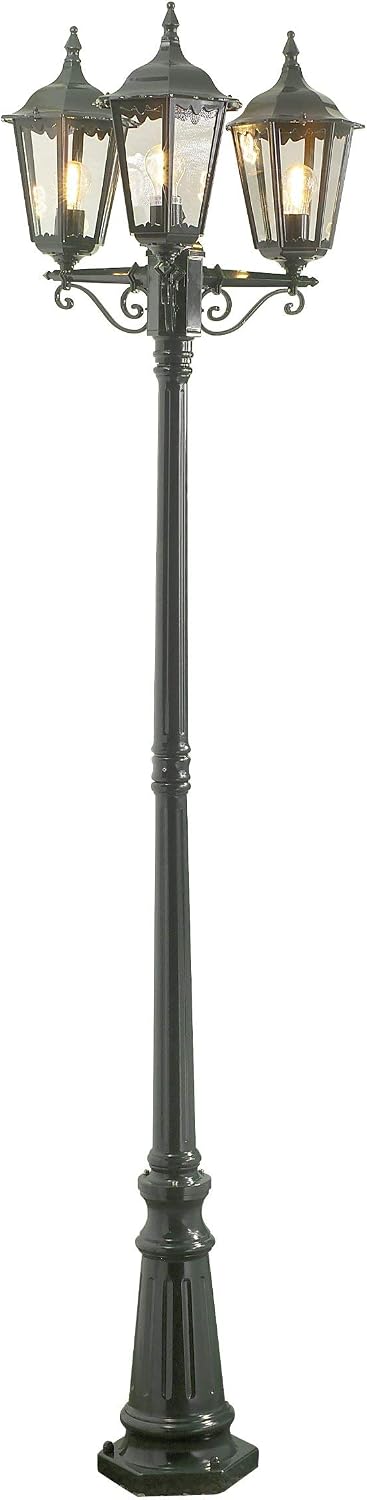 Konstsmide Outdoor Light Firenze Triple Column Outdoor Light/ 2.2m High/ 3 x 100 W E27 Max Lamp Post/Clear Glass/Aluminium/ IP43/ Outside Light Green