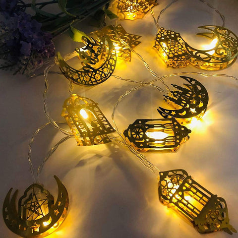 Ramadan Eid Mubarak String Lights – Battery Powered Moon Star Lantern LED Decorative Lights for Indoor & Outdoor Use