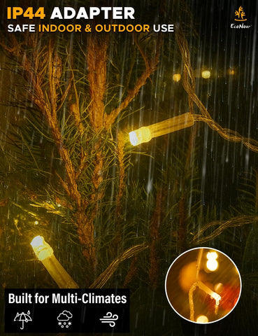 EcoNour 35m 1000 LED Icicle Christmas Lights – Warm White Outdoor Fairy Lights with 8 Modes & Timer for Garden, Windows & Parties - Turn Dark Winter Evenings Into a Warm Festive Glow