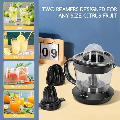 Electric Citrus Juicer 700ml Bowl Two-Way Rotation with 2 Cones Black