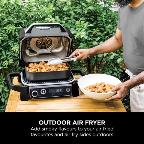 Woodfire Electric BBQ Grill & Smoker – 7-in-1 Outdoor Grill, Air Fryer, Roast, Bake, Dehydrate, Portable, Grey/Black
