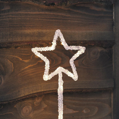 Lights4fun Outdoor Christmas Set of 3 Acrylic Star Stake Path Lights White LEDs Battery Operated with Timer 43cm