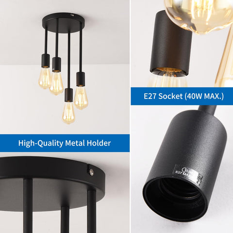 Black pendant light fixture with E27 socket on a white background