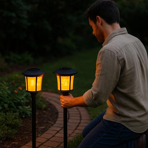 Black Solar Garden Stake Light Crackle Glass Lantern Warm LED Glow 42 cm Height Outdoor Pathway Yard Patio Lighting Weatherproof Easy Setup (2)