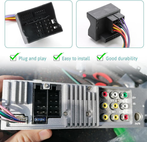 Car Stereo ISO Radio Wire Connector 16 Pin Wiring Harness Adapter Compatible with VW Jetta Passat Ford BMW Mini Cooper R50 Skoda Octavia Opel Corsa Cable Plug for CD Player System