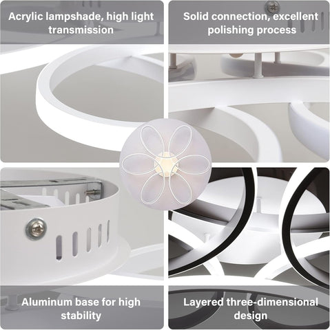 Ceiling light fixture with acrylic lampshade, solid connection, aluminum base, and three-dimensional design.
