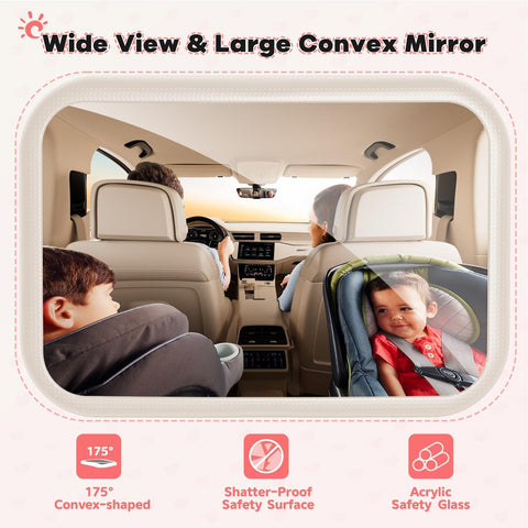 Baby Car Mirror with Hook Clip – 360° Rotating Shatterproof Rear Seat Mirror – White