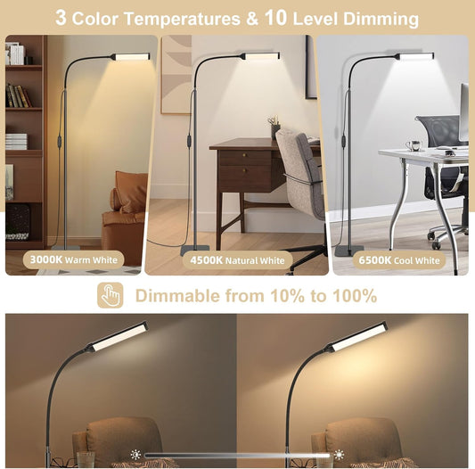 LED Floor Lamp Bright Floor Light, Dimmable Black Reading Floor Lamp, Adjustable Floorlamp,3 Color Temperatures LED Light Standing Lamps for Living Room Bedroom Office