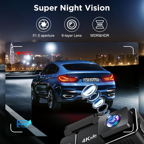 CHORTAU 4K+1080P Dual Dash Cam Front & Rear with 64GB Card