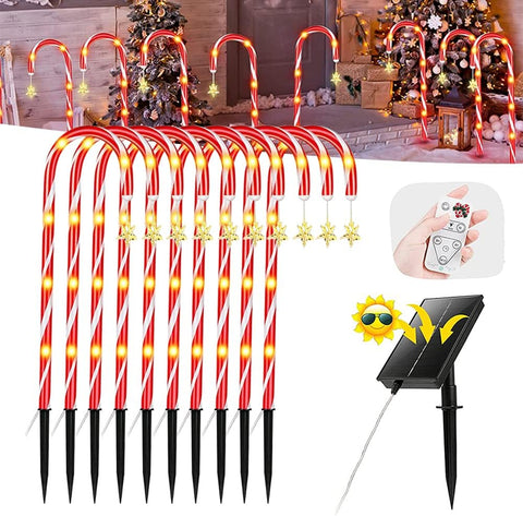 Outdoor Solar Pathway Lighting for Yard Garden,Christmas Crutch Garden Ground Lamp,LED Christmas Decorative Lamp Garden Inserted Lawn Crutch Light 8 Pcs Set