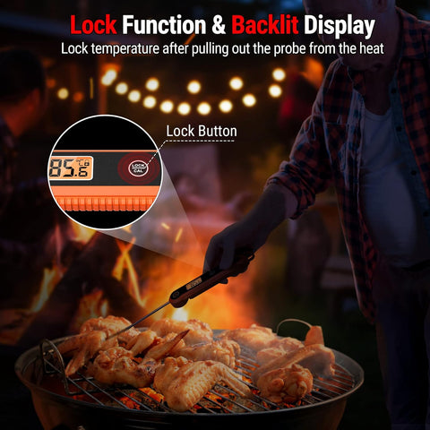 TP03H Orange Digital Meat Thermometer – Fast, Waterproof & Foldable