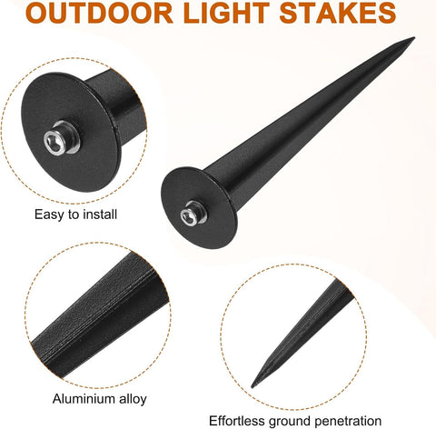 M METERXITY 8-Pack Metal Flood Light Ground Stake, 1.4" Diameter x 6.3" Height Outdoor Light Stakes Replacement for Landscape/Garden/Yard/Lawn/Pathway [Black]