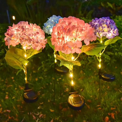 Solar Hydrangea Garden Lights, Outdoor Decorative Flower Lights, Waterproof Solar Powered Yard & Pathway Lights for Garden, Patio, Lawn & Landscape (Solar Light Hydrangea Flower (4 Pack)