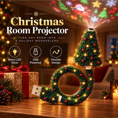 Christmas Projector Light – Plug and Play HD LED Christmas Projection Lamp with 6 Festive Scenes, USB Design for Walls, Ceilings & Holiday Decorations