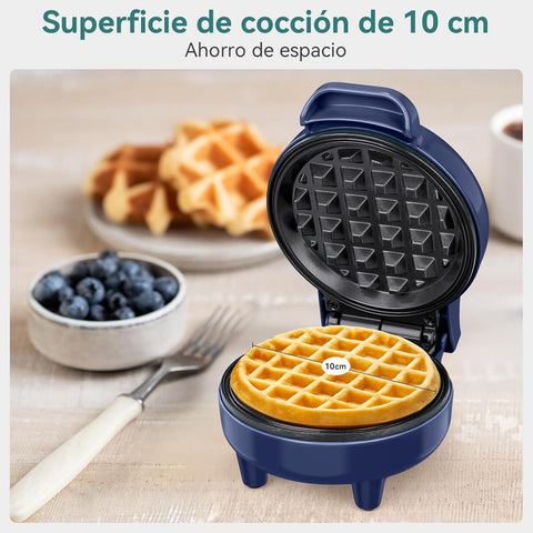 Snailar Mini Waffle Maker – 550W Nonstick Compact Waffle Iron, Ready Indicator Light, Cool Touch Handle, Easy Clean, Blue
