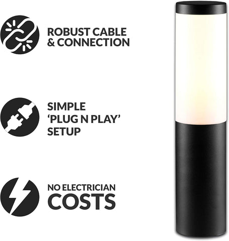 ellumiere Garden Bollard Light - Electric Garden Lights - Plug n Play System (Black)