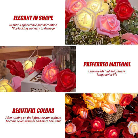 Rose Flower Fairy String Lights 6M with 40 LEDs, Battery Operated Decorative Lights for Romantic Indoor Décor
