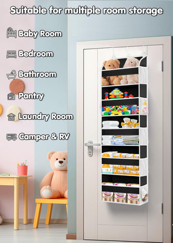 TAHAVICE Over The Door Storage Organiser, 5 Clear Window Pockets and 10 Mesh Side Pockets, Grey – Turn Unused Door Space into Smart Storage