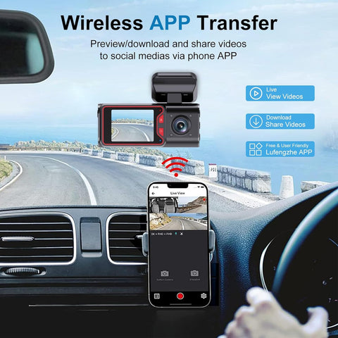 4K Front and 1080P Rear Dash Cam with WiFi and Night Vision