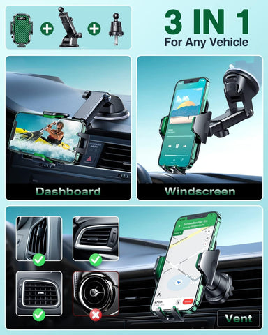 VANMASS 2025 Best Car Phone Holder Green – Rotatable Suction & Clip