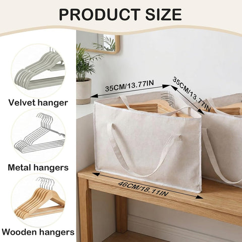 Atnayo 2-Pack Hanger Storage Bags, Off-White Foldable Clothes Hanger Organisers with Reinforced Carry Handles, Cotton Linen Wardrobe Storage for Travel & Home