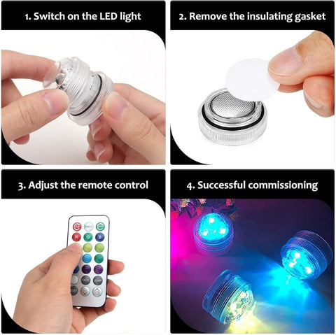 10 Pack Mini Submersible LED Lights with Remote – Waterproof Battery Powered Colour Changing Underwater Lights for Vases, Ponds, Fountains & Events