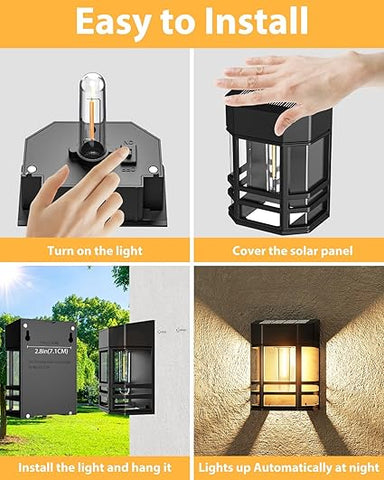 Retro Solar Fence Lights 4-Pack - IP65 Waterproof LED Garden Wall Lights with Vintage Style