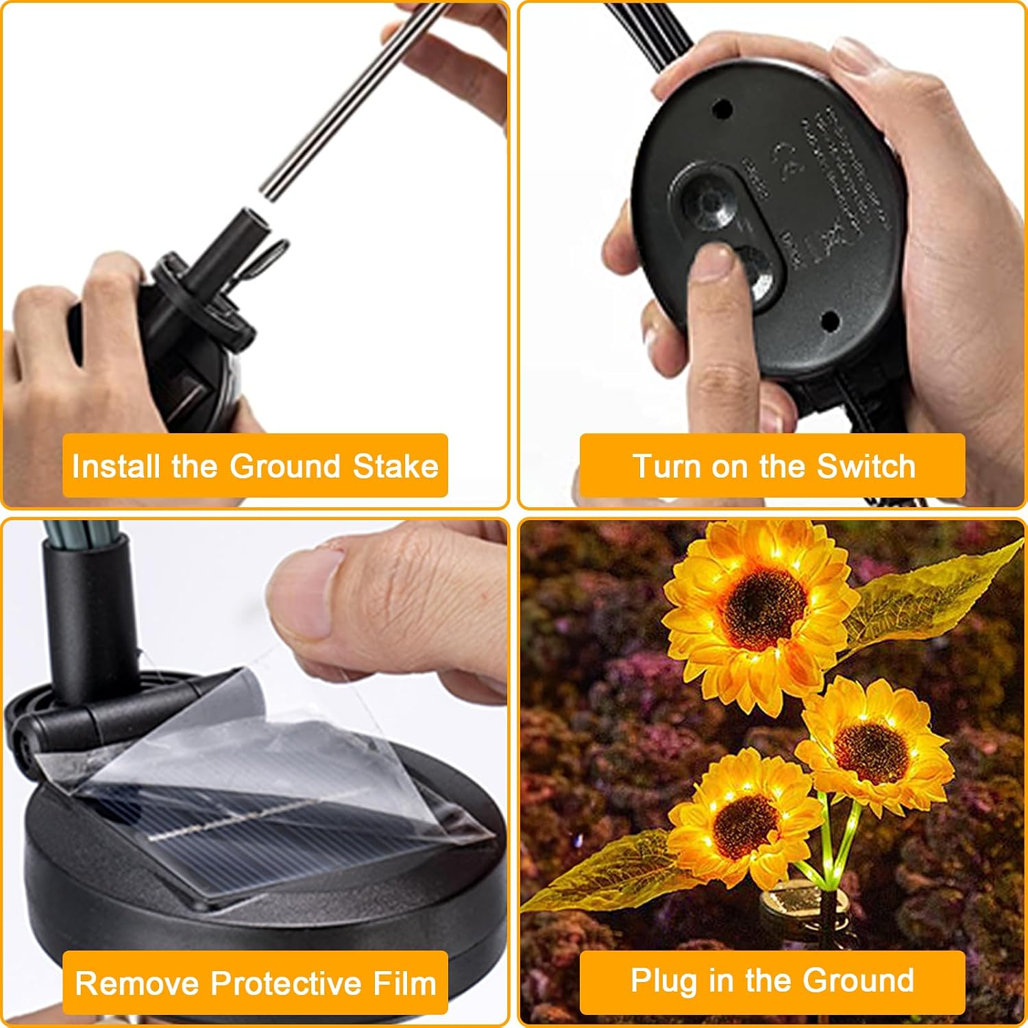 2 Pcs Solar Sunflower Lights, Stake Lamp with 6 Sunflower, 42Leds Outdoor Garden Waterproof Flower Lights, Solar Lights Flowers, Decorative Lights for Patio, Backyard, Xmas, Pathway Lighting
