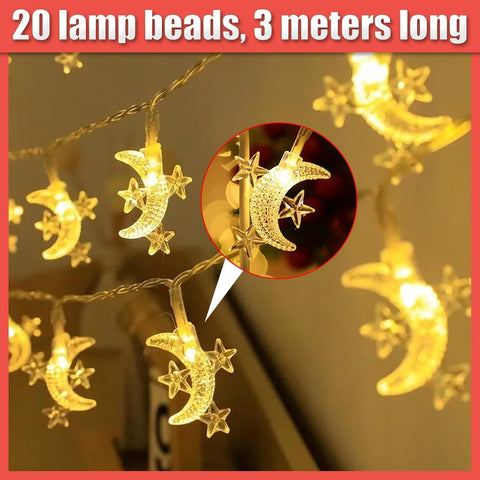 Ramadan Eid Mubarak String Lights – 9.84ft Battery Operated LED Festival Lights with 20 Warm White LEDs for Indoor & Outdoor Decor