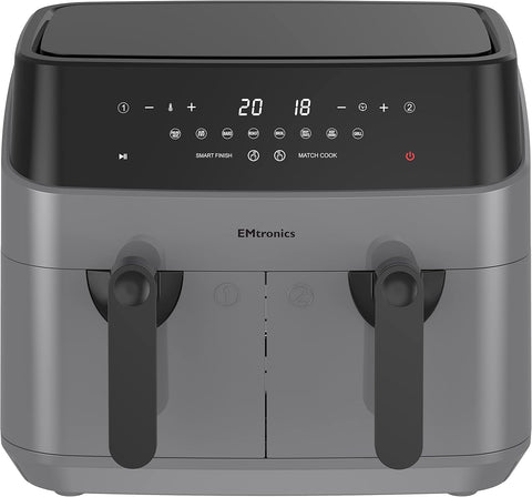 9L Dual Air Fryer XXL – 8 Presets, Oil-Free Healthy Cooking, Easy-Clean Metal Interior, 99-Min Timer – Grey
