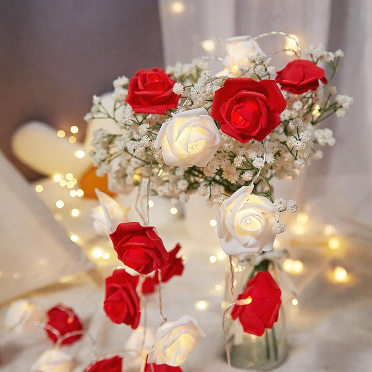 Rose Flower Fairy String Lights 3M, 30 LED Battery Powered Floral Lights for Bedroom, Wedding and Valentine Decoration