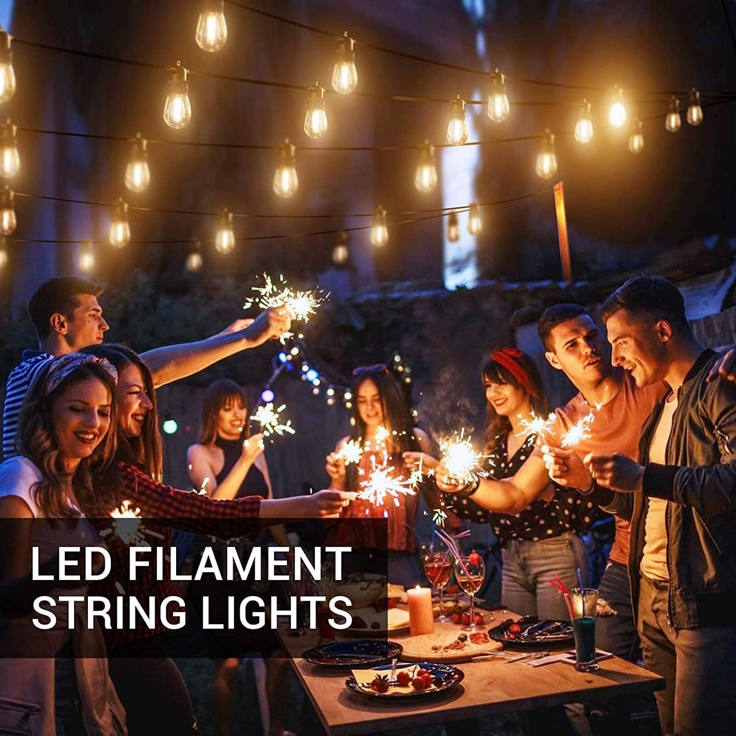 Festoon Lights Outdoor, 53FT/16M S14 Outdoor Garden LED String Lights, IP65 Waterproof Outdoor String Lights Main Powered 2700K 15+1(Spare) Bulbs for Outside Patio Terrace Yard Wedding Party
