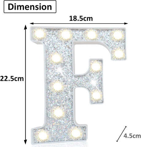 LED Marquee Letter Lights, Light Up Silver Letters for Bedroom Glitter Gifts for Teenage Girls Alphabet Letter Sign Battery Powered Night Light Birthday Party Wedding Home Decoration, Silver Letter F