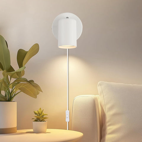 White Plug In Wall Light GU10 Rotatable with Switch