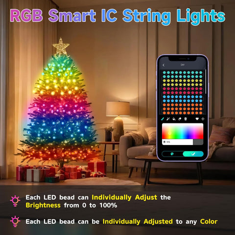 Electight 5m RGB Smart Fairy String Lights – 50 LED Bluetooth App & Remote Control Waterproof Colour Changing Lights for Christmas, Weddings, Bedrooms & Gardens