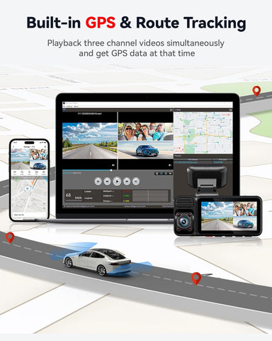 REDTIGER F17 4K 3-Channel Dash Cam with GPS & 64GB Card – Black