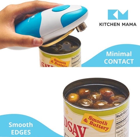 Kitchen Mama Electric Can Opener – Hands-Free Automatic, Smooth Edge, Battery Operated, One-Touch Button, Food-Safe – Sky Blue