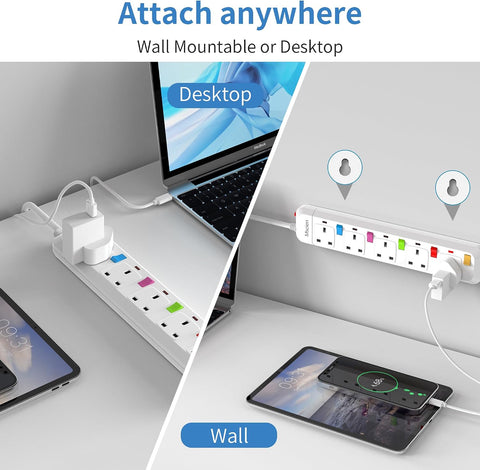 Mscien 1M 5 Way Extension Lead with Individual Switches & Surge Protection – Keep Your Everyday Essentials Connected, Your Space in Order