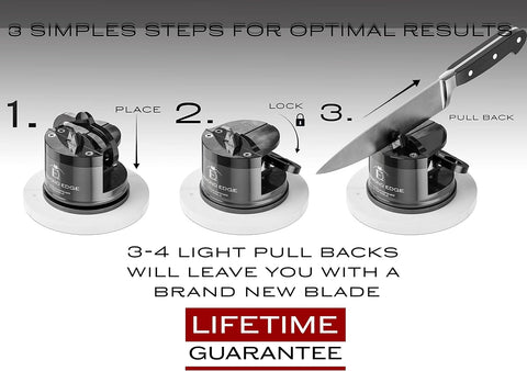 Manual Knife Sharpener – Safe, Compact & Professional 2-Stage Sharpener for Kitchen, Serrated & Outdoor Blades – Ergonomic Handle & Non-Slip Base – Durable Tungsten Carbide, Black