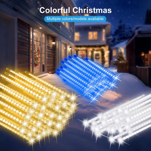 Blue Meteor Shower Christmas Lights Outdoor 576 LED 16 Tubes