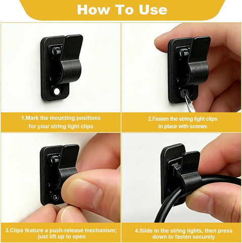 60 Pcs Outdoor String Light Clips, Screw-in Festoon & Fairy Light Hooks – Secure Outdoor Cable Clips for Gardens, Patios & Fences