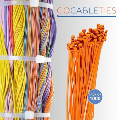 Gocableties Orange Cable Ties, 300mm x 3.6mm, Bulk Pack of 1000, 12” Premium Nylon Zip Ties, Multi-Purpose Plastic Tie Wraps, Secure Self-Locking Mechanism, for Home, Garden, Office and DIY
