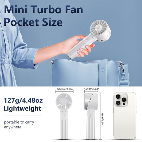 Handheld Fan, Mini Alloy Metal Personal Fan, USB Rechargeable High-Speed 16H Lasting Battery 4 Adjustable Speeds Portable Turbo Fan, Small Pocket Hand Fan for Travel, Summer Gift (Black)