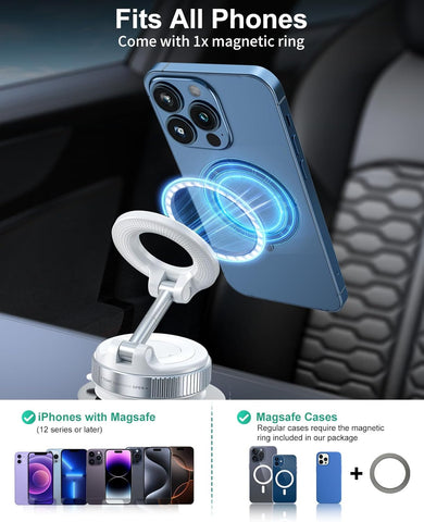 Vacuum Magnetic Car Phone Holder for MagSafe White, 360° Adjustable Mount