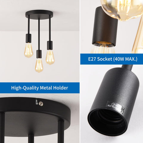 Ceiling light fixture with E27 socket and high-quality metal holder on a white background