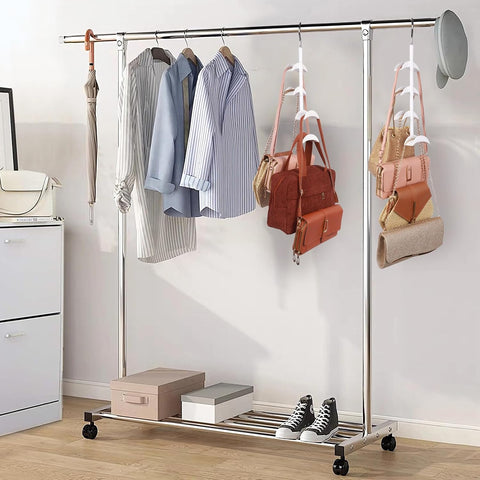 Minicoco 2 Pack Swivel Handbag Organiser with 4 Rotating Hooks Each, White Space-Saving Storage for Bags, Scarves and Accessories