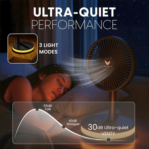 Portable Wireless Rechargeable Fan with LED & Remote Control - Black
