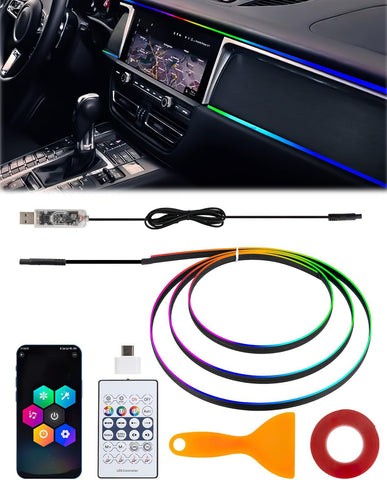 Acrylic Car Interior LED Strip Lights – 16 Million RGB Colours, 110cm USB Ambient Light with APP, Remote Control & Music Sync for Universal Vehicles